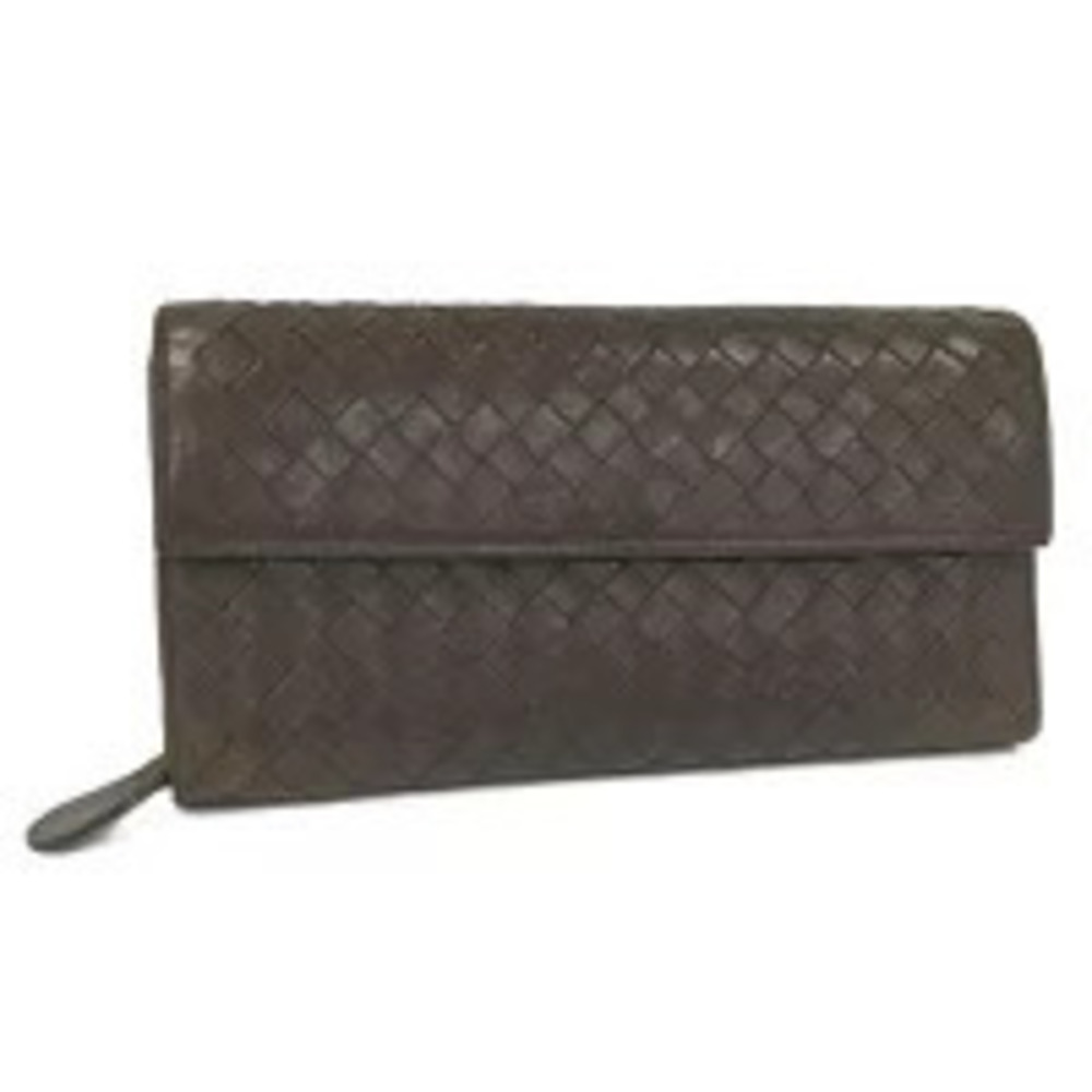BOTTEGA VENETA Bi fold Long Wallet Intrecciato Leather Brown